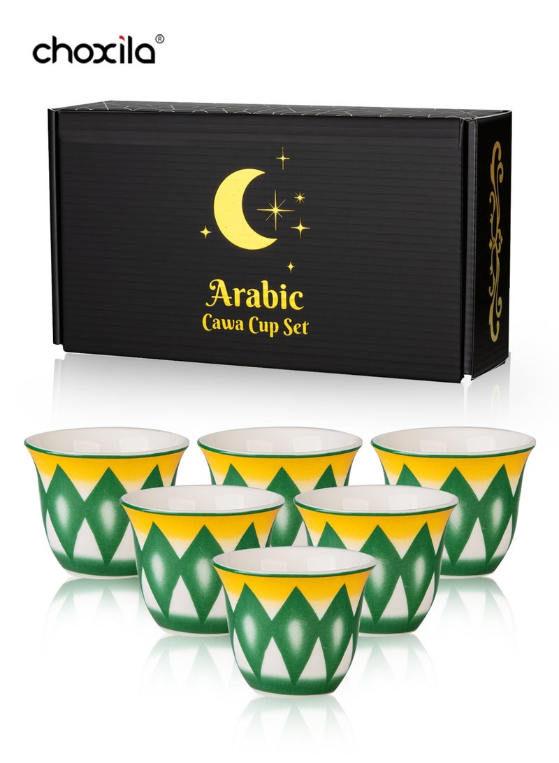 choxila 6pcs/set Finjān Cups, Traditional Pattern Porcelain Arabic Coffee Cawa Cup, 70ml Mini Ceramic Coffee Cups, Middle Eastern Style Geometric Pattern Coffee Mugs, Saudi Style Tea Cups, for Ramadan/Party/Wedding/Camping, Ramadan Gifts - Image 1